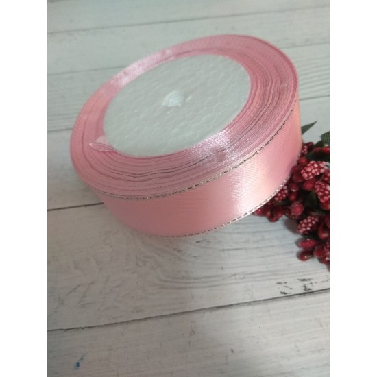 Лента атласная с люрексом 2.5 см*25 ярдов цв. светло-розовый, цена за 5 м